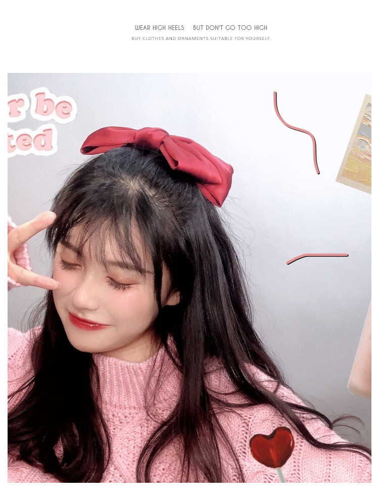 超大黑色蝴蝶结发夹日系大人儿童缎面红色发卡后脑勺弹簧夹子头饰详情4