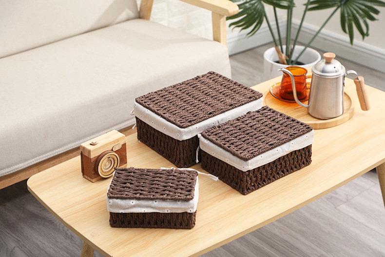 Imitation rattan woven fabric storage basket, dirty clothes, socks, tissue storage box, rectangular dried fruit and snack storage basket set pic 3