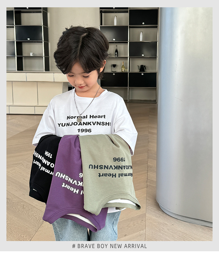 海妈家2024夏季新款男童潮范纯棉短袖T恤儿童韩版中大童上衣半袖详情2