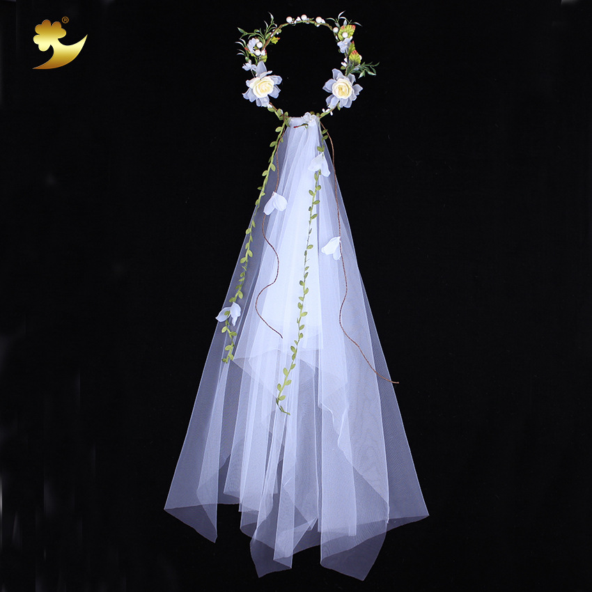 European and American flower wreath bridal veil, handcrafted white rose rattan flower wreath, seaside bridal flower wreath headwear in stock and wholesale pic 4