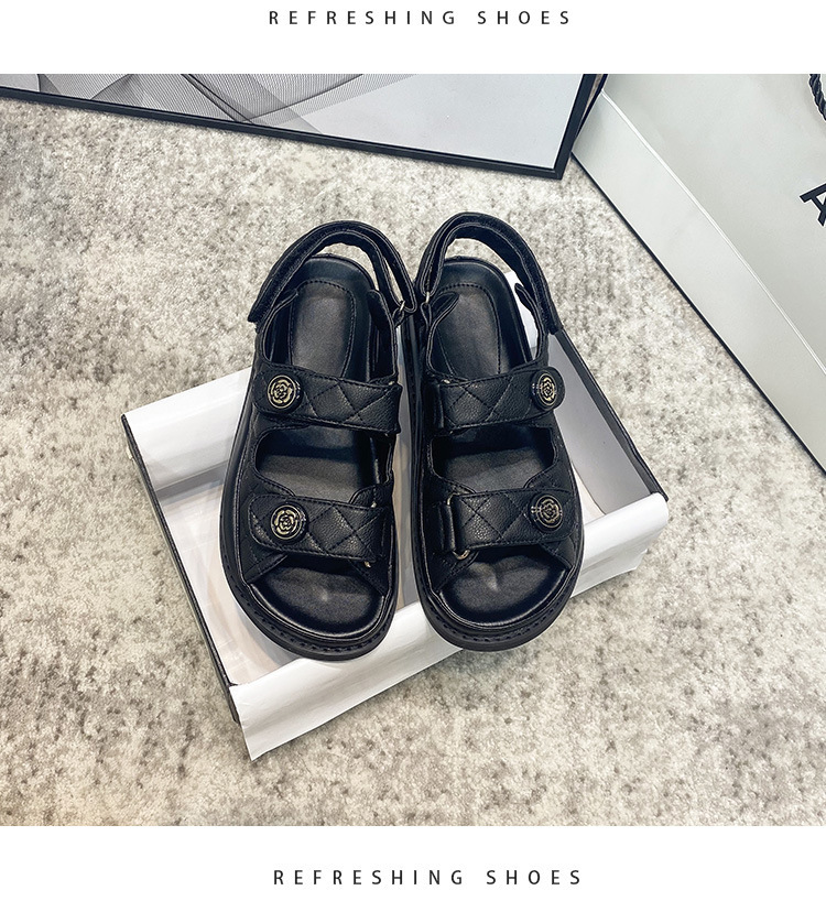 小香风凉鞋女2024新款仙女风真皮魔术贴夏新款百搭平底女鞋ins潮~详情18