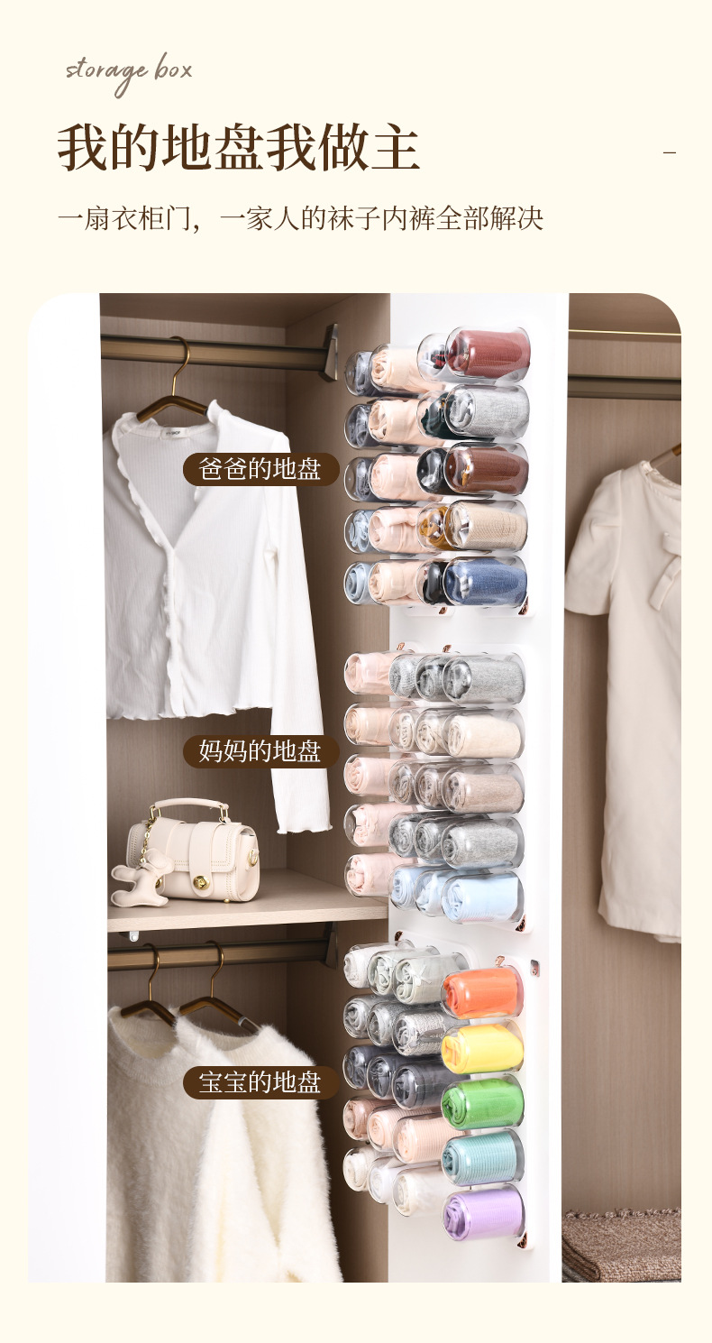袜子短裤收纳盒壁挂式透明衣橱柜门装袜子神器塑料内衣内裤收纳盒详情2