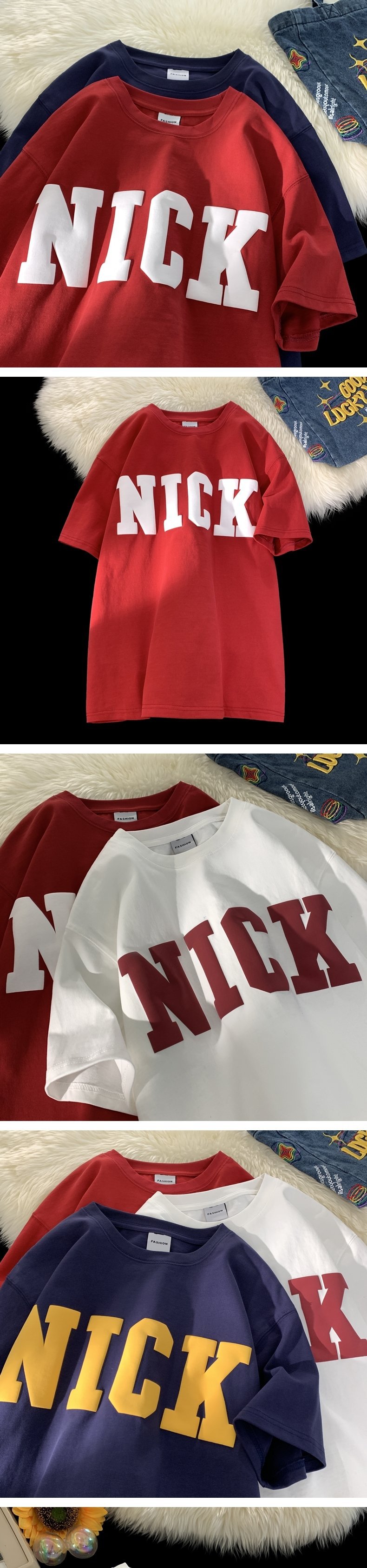 港风字母发泡短袖半袖T恤美式百搭复古红色宽松潮流印花ins美式详情2