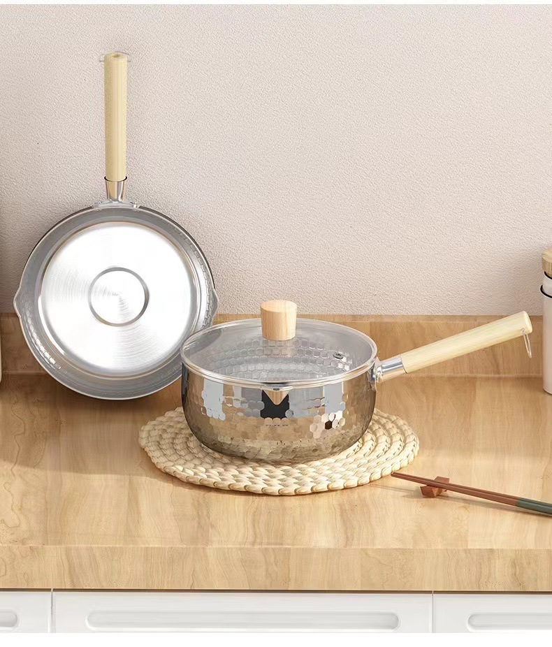 日式木柄小奶锅宝宝婴儿家用辅食锅不锈钢雪平锅泡面料理锤纹汤锅详情10