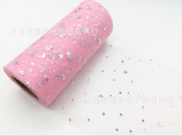 6-inch 25 yards starry sky star tulle medium-hard American mesh tulle roll star and moon tulle table skirt, wedding mesh puffy skirt fabric pic 13