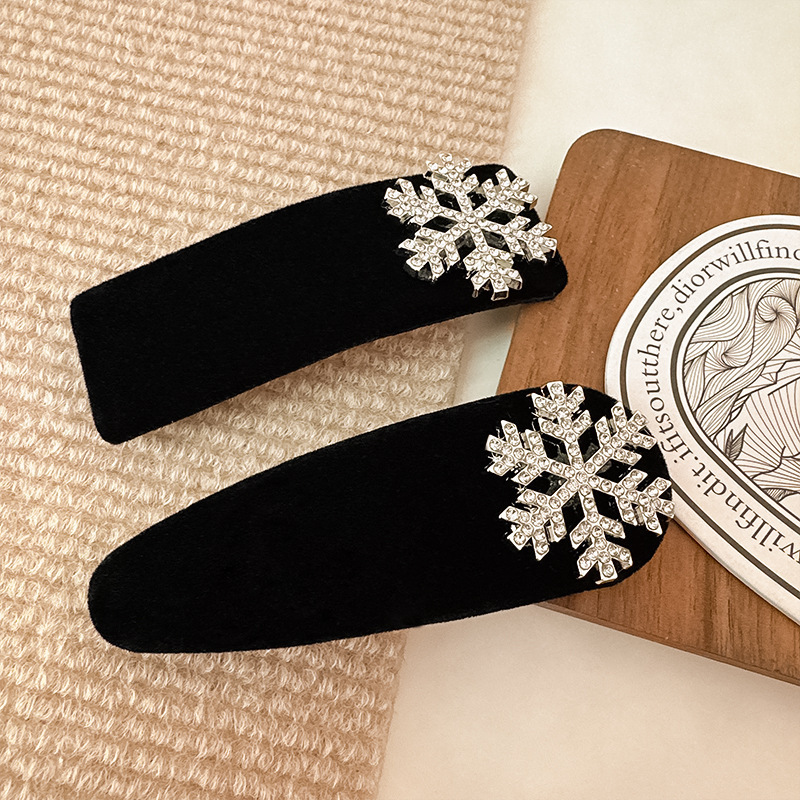 韩国时尚复古新款水钻雪花丝绒BB夹发夹侧边刘海碎发夹高级发饰详情11