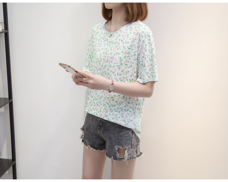 宽松短袖t恤女夏胖妹妹衣服女装韩版小清新大码印花圆领体恤上衣详情18