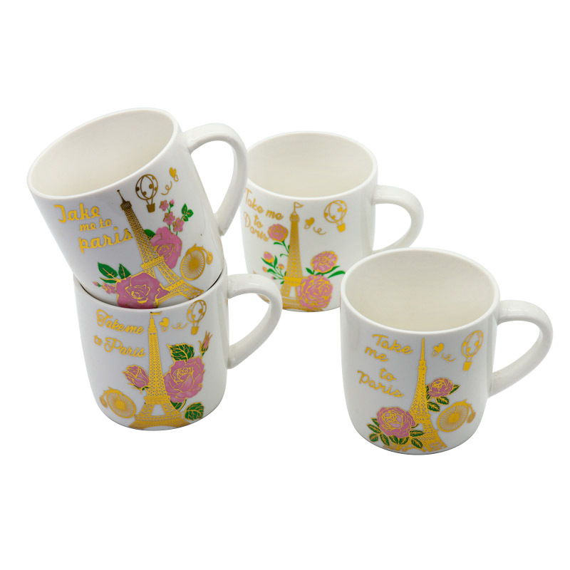 Export ceramic coffee cups with gilded patterns on the Eiffel Tower, French architecture, household universal style, factory direct supply pic 3