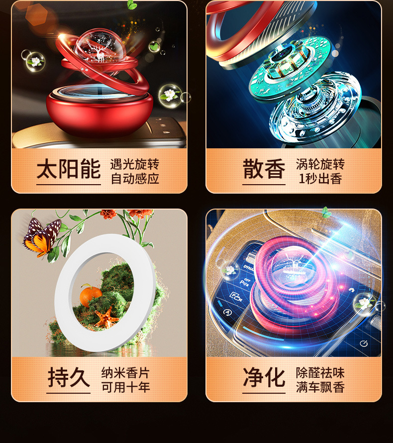 批发铝合金星际车标创意装饰品香薰持久留香太阳能旋转车载香水座太阳能星际车载香薰详情12
