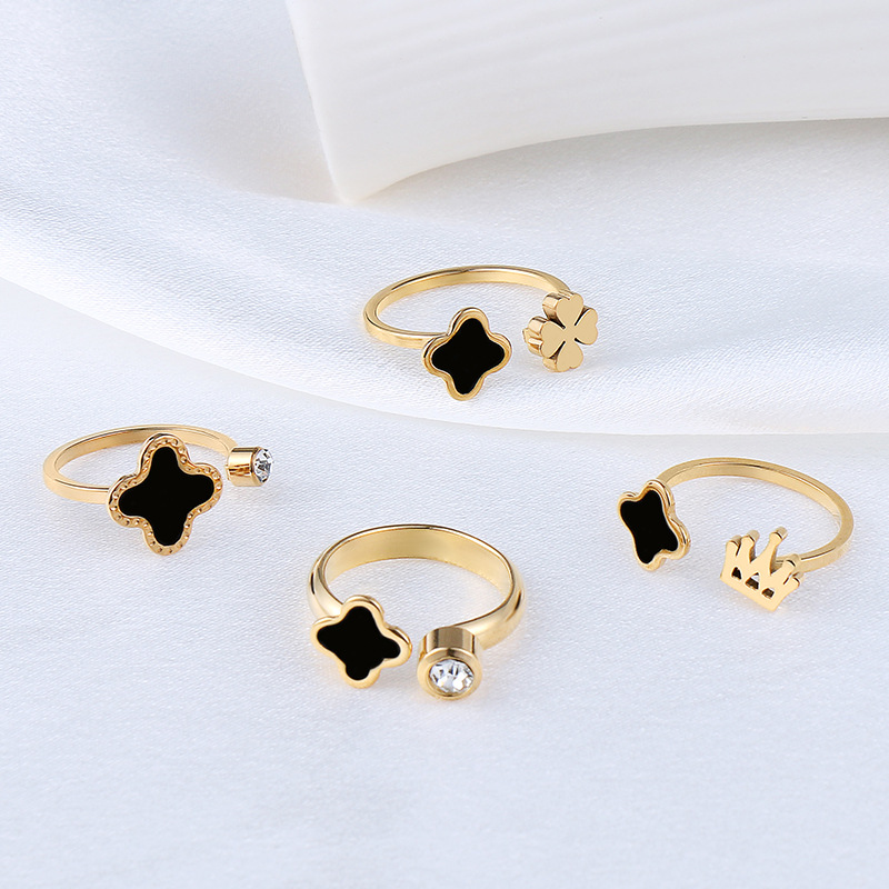 钛钢戒指女开口小众个性指环锆石简约ins风高级轻奢饰品四叶草详情18