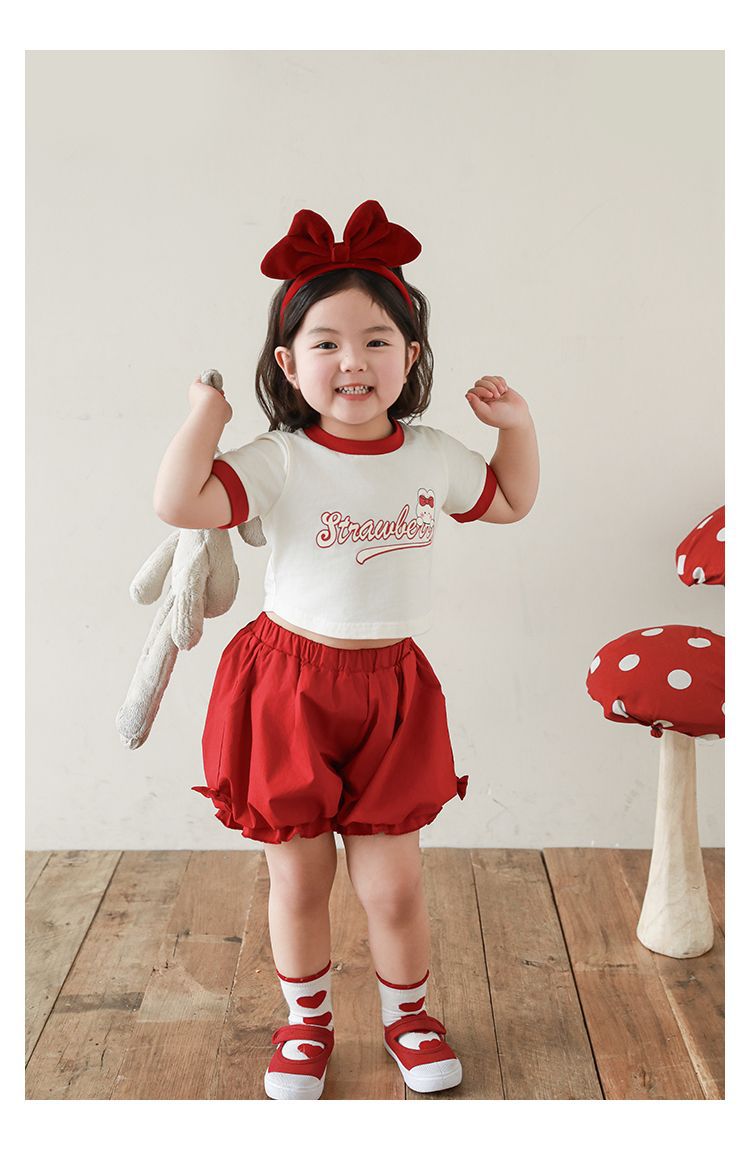 吾里卜一 女童小兔印花半袖T恤2024夏季儿童甜美可爱撞色短袖体恤详情42