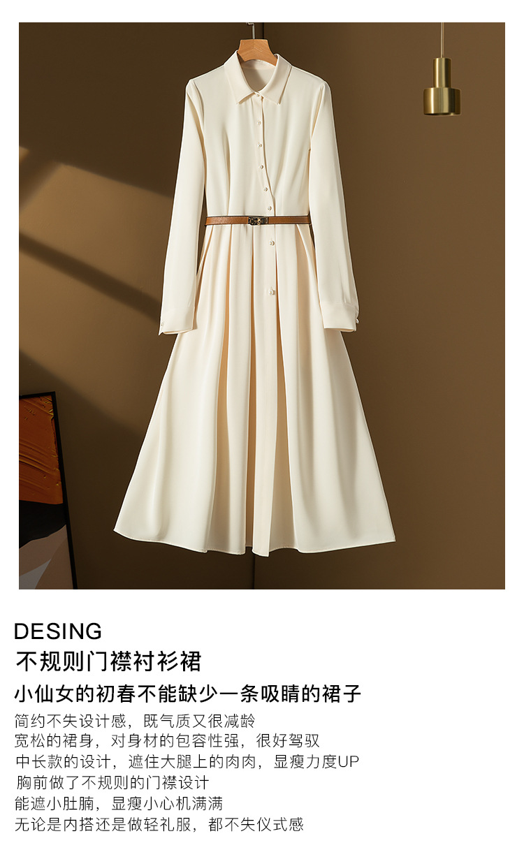 高珂2023早春新款法式赫本风连衣裙重磅不规则门襟高腰百搭连衣裙详情5