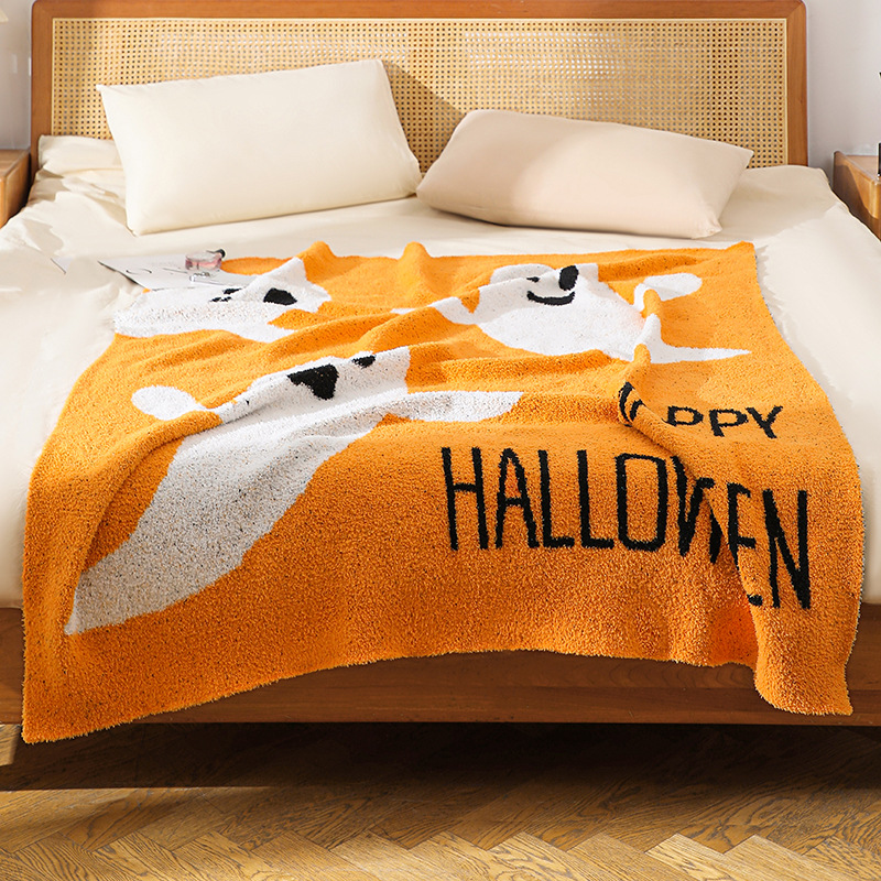 美式万圣节节日幽灵图案盖毯半边绒针织提花毯子保暖加厚毛毯批发详情9