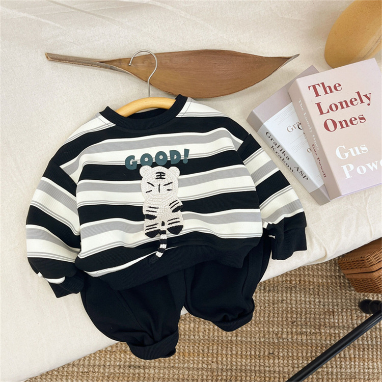 男童卫衣春秋款2024新款儿童潮韩版卡通衣服秋装条纹宽松T恤上衣详情3