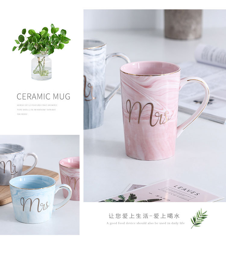 Marble-patterned mug, 12-ounce gold-painted ceramic cup, creative couple water cup set, ceramic cup pic 13