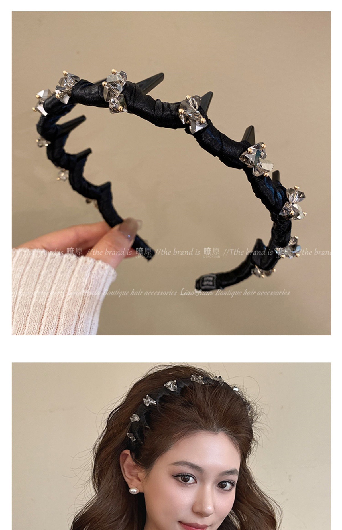 Retro, exquisite and light luxury water diamond hair clips and headbands for women 2025 new style, high-end headband, elegant high head top hair accessory pic 11