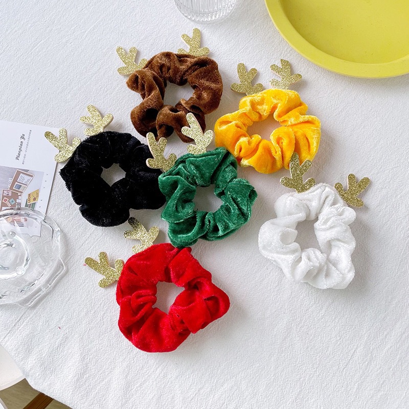 少女网红马尾可爱简约气质圣诞款鹿角头绳发绳扎头发皮筋大肠发圈详情2