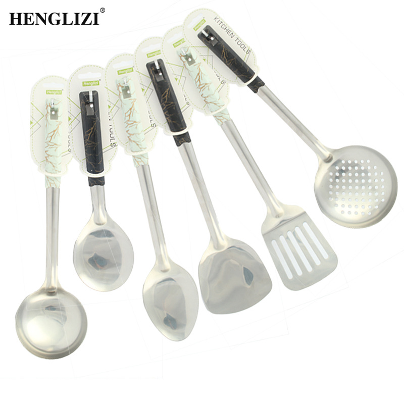 Cross-border household stainless steel spatulas, soup spoons, frying spatulas, strainers, non-stick pans, and colorful square handle kitchenware pic 12