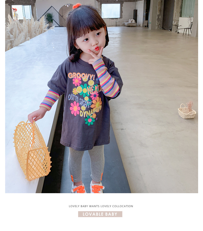 Two new autumn long-sleeved T-shirts for girls in 2024, trendy autumn base shirts for children pic 21