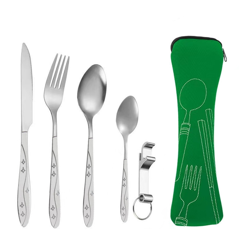 跨境亚马逊不锈钢便携餐具五件套户外旅行露营刀叉勺小勺礼品套装详情6