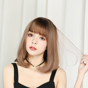 Wig wig, real human hair, natural and cute collarbone hair, Bob hairstyle, medium and long hair, wig head cover manufacturer wholesale pic 5