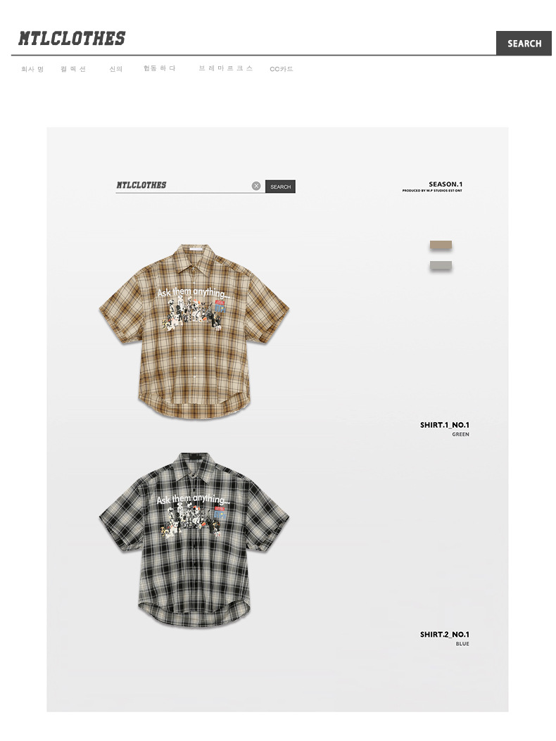 MTLCLOTHES男装|2024夏款新品 小众趣味复古卡通印花格子衬衫休闲详情3