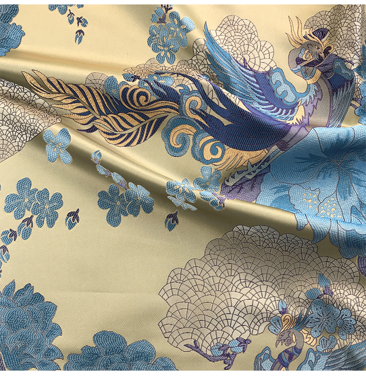 国潮现货色织宋锦中式马甲国风布料八达纹藻井竹叶提花仿宋锦旗袍面料详情11