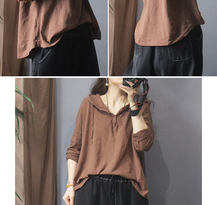 Nueva camiseta de manga larga con capucha mujer 2022 retro holgado commuter button legging pic 14