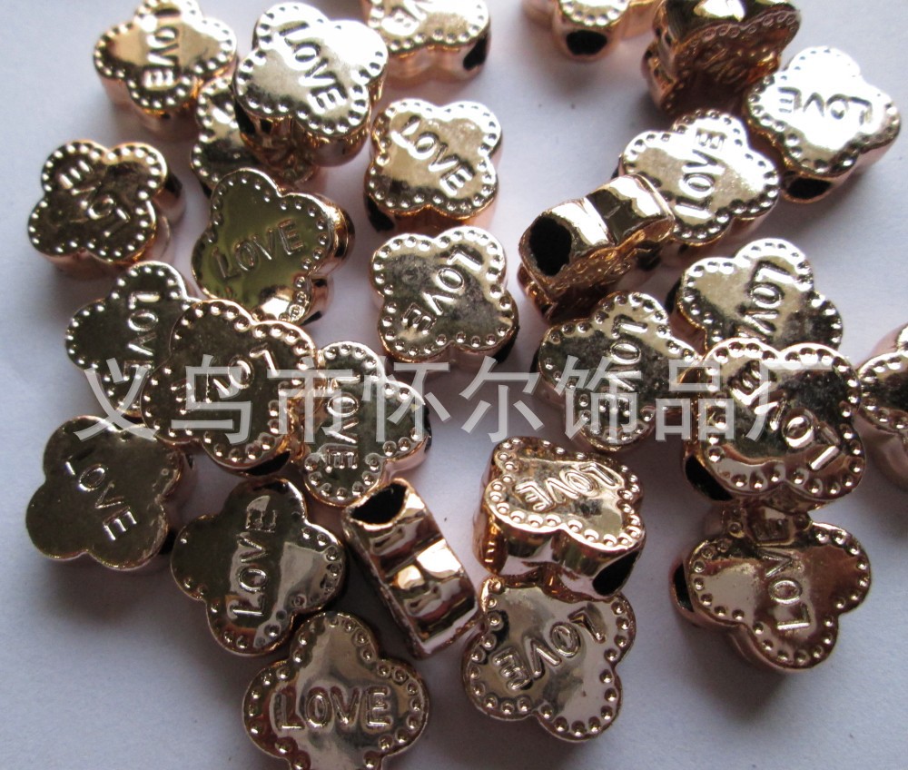 CCB电镀大孔珠 吊孔 塑料珠子合金配件 异形花 五角星 桃心珠子详情13