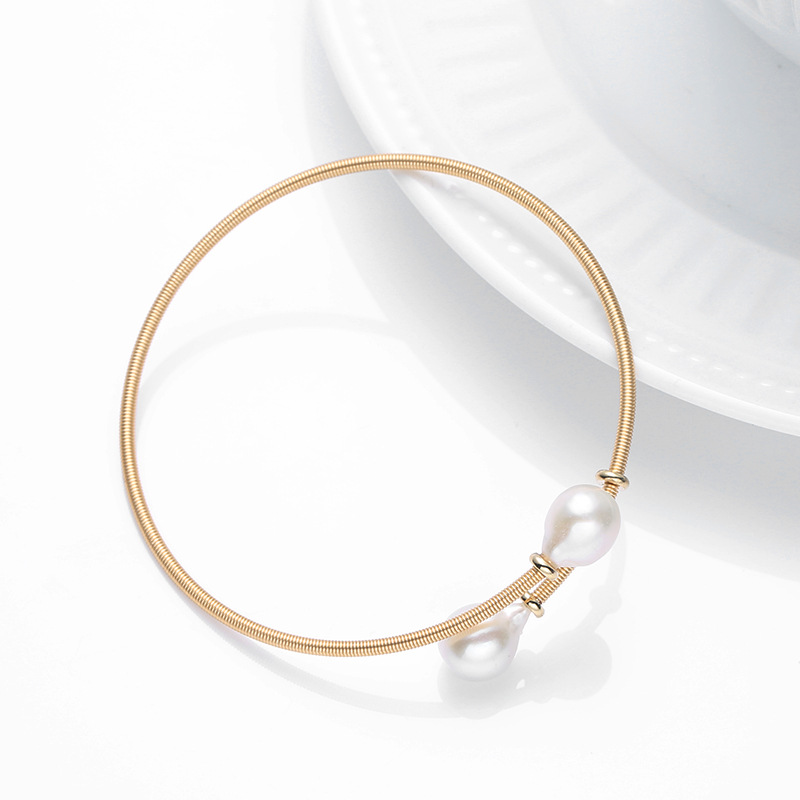 Fashion trend natural freshwater pearl bracelet 14K gold-plated double pearl Korean-style pearl bracelet adjustable jewelry pic 7