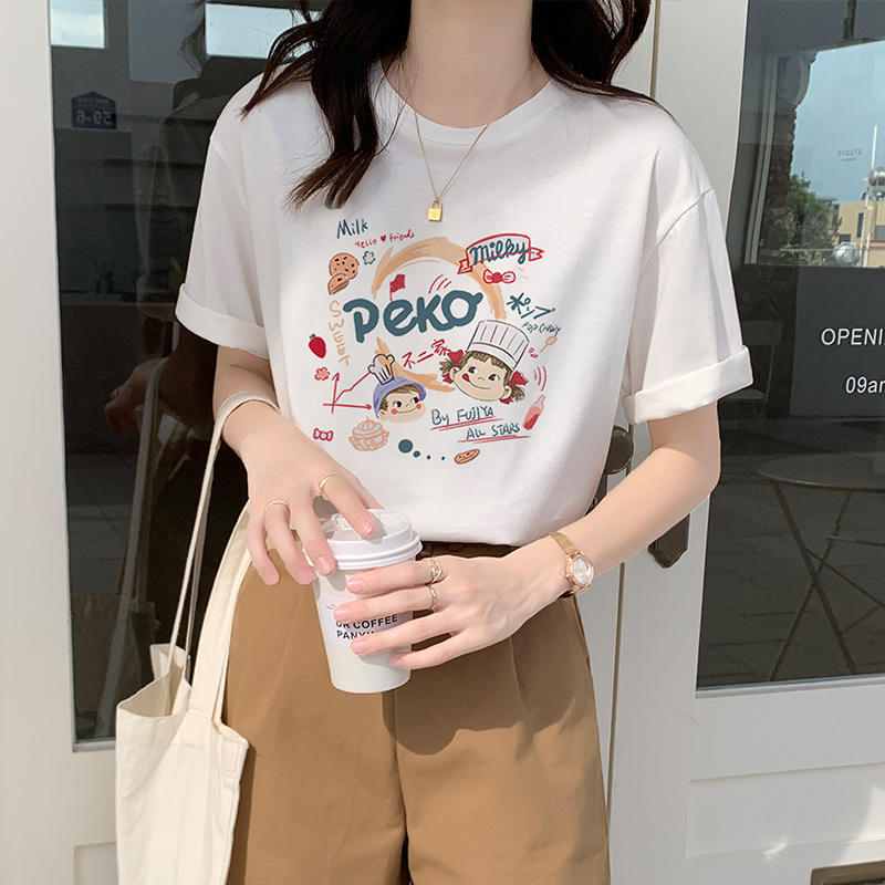 重磅纯棉短袖t恤女宽松百搭小众韩版上衣2023年夏季新款潮流女装详情13