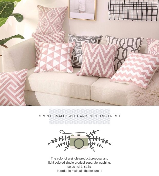 北欧简约几何线条沙发抱枕办公室棉麻刺绣靠垫外销亚马逊枕套详情7