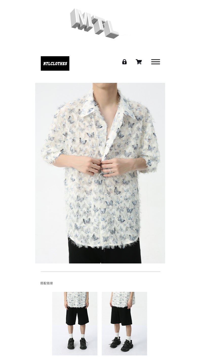 MTLCLOTHES男装|2024春款新品 法式小众独特彩色蝴蝶提花流苏衬衫详情4