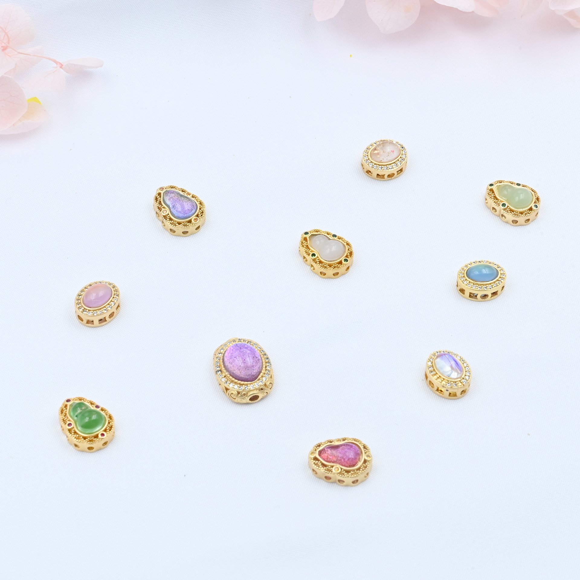 古法金镶彩色月光石散珠diy手链配饰手串配珠饰品配件隔珠批发详情4