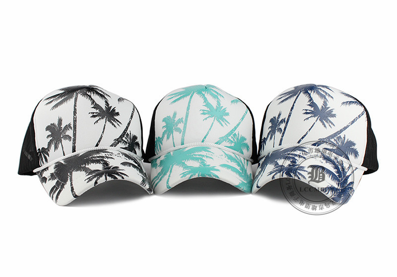 Korean hip-hop street dance style coconut tree printed net hat, sponge hat, outdoor baseball cap, baseball cap pic 4