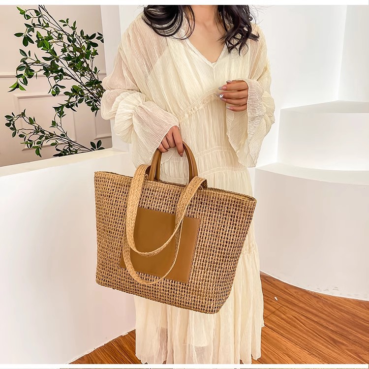 新款大容量百搭草编包女松弛感日系潮流手提单肩包度假旅行沙滩包详情13