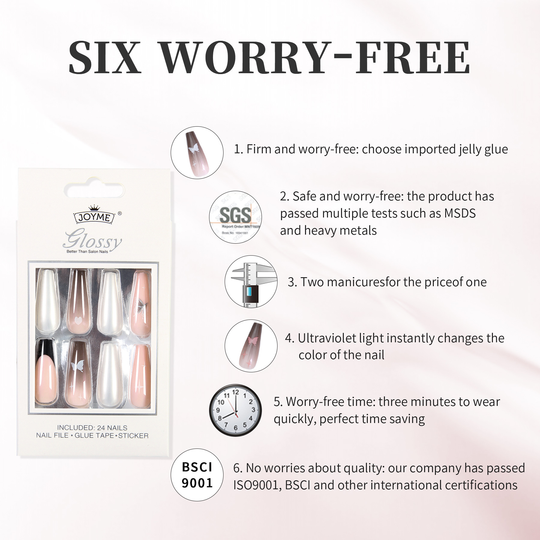 新款光变指甲新工艺穿戴甲现货美甲贴片欧美简约风长梯假指甲批发定做详情13