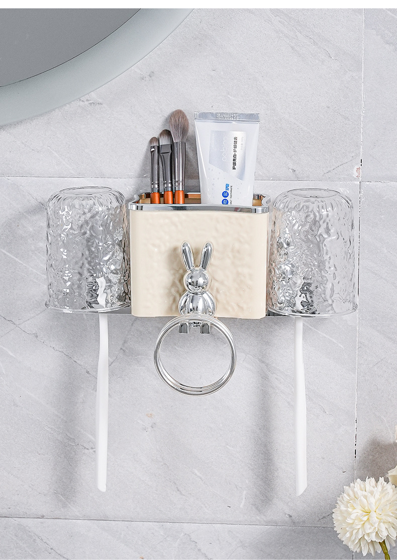 Little Rabbit Toothbrush Stand, electric toothbrush without drilling holes, toothbrush cylinder storage rack, couple mouthwash cup, wall-mounted brushing cup hanging rack pic 15