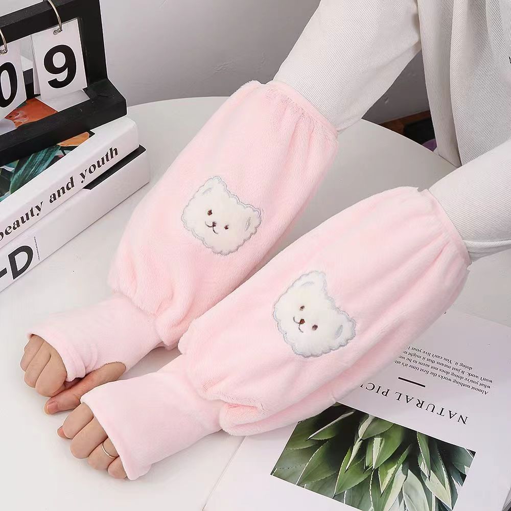 秋冬新款袖套手套防污防脏学生办公室女士网红刺绣兔子长款袖头套详情10
