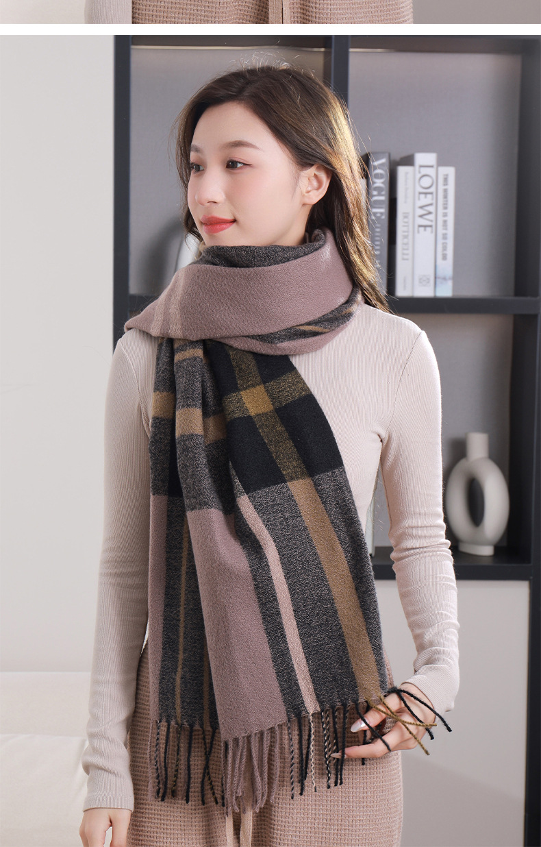 格子围巾女士2023秋冬季新款甜美保暖仿羊绒围巾披肩围脖工厂批发详情17