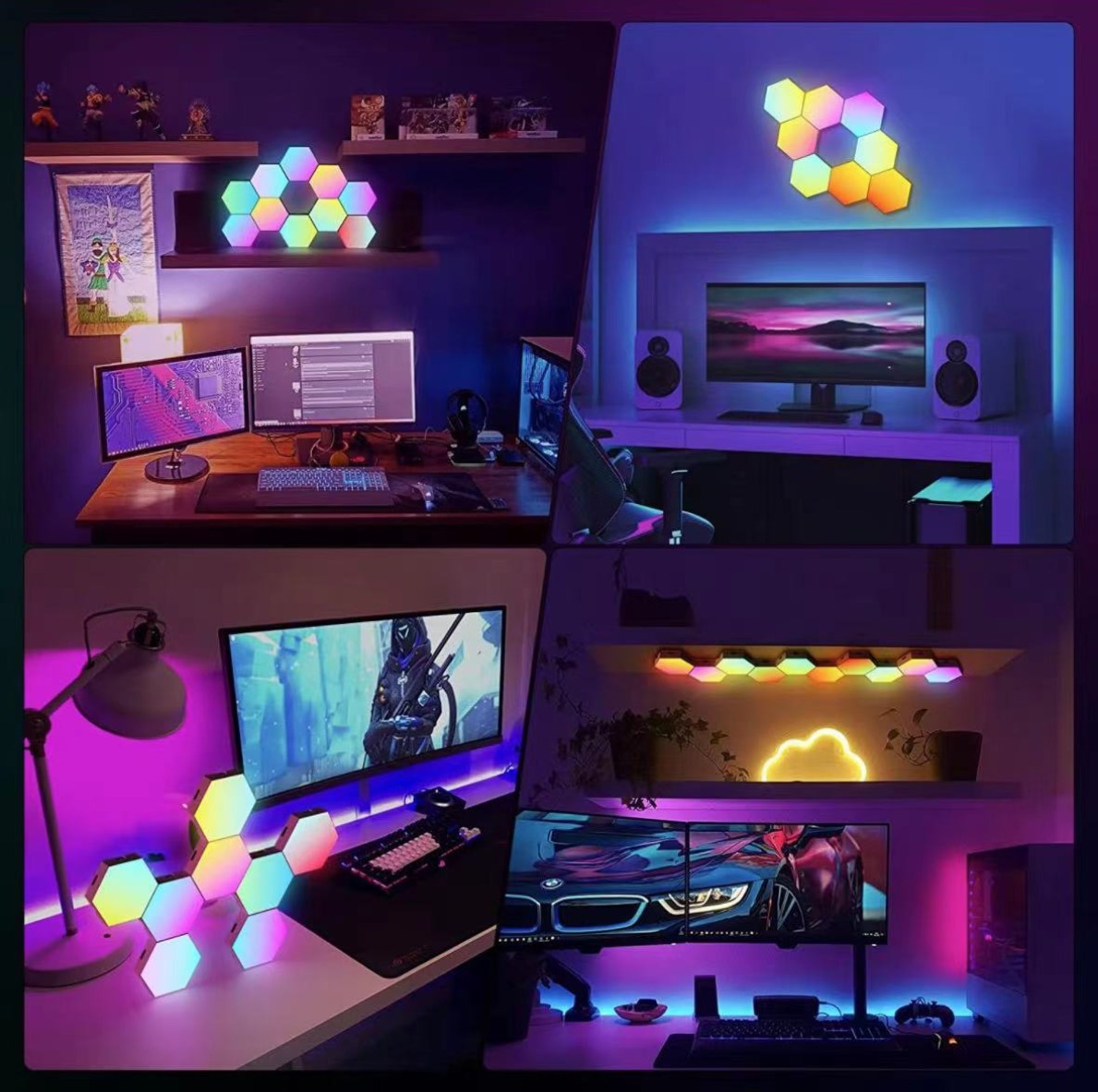 مصابيح التحكم في الصوت الصوتية والمصابيح التحكم في إيقاع الموسيقى (RGB) ذات الألوان المتطابقة، ومصابيح الكم الذكي pic 20