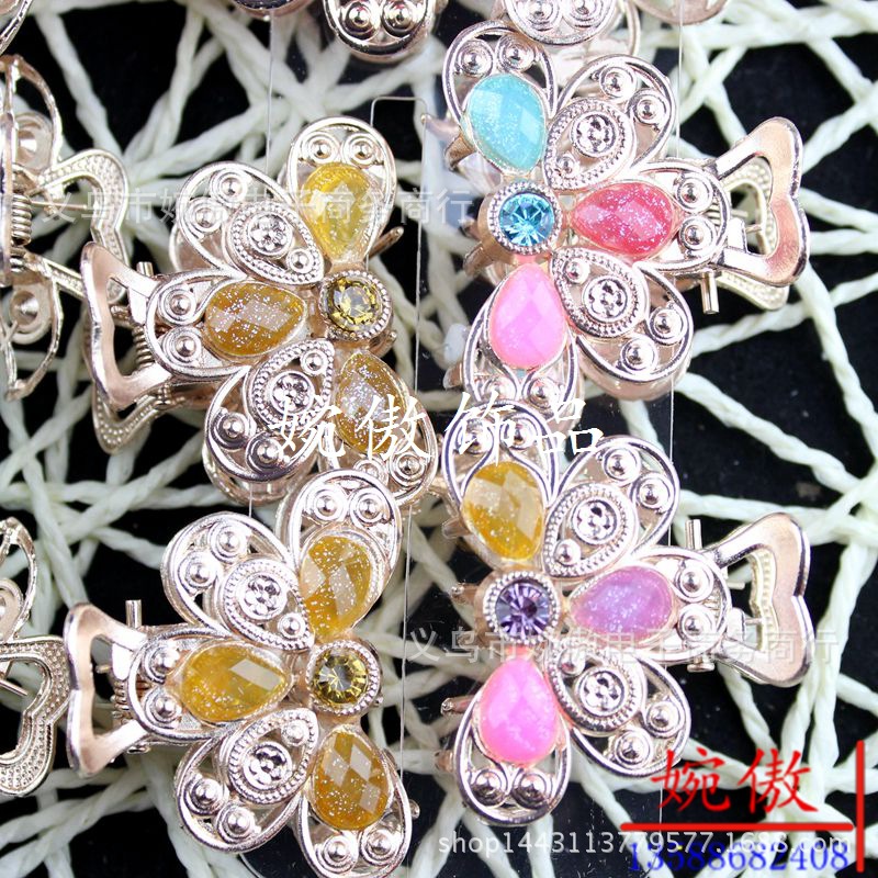 Alloy diamond-encrusted small claw clips, grab clips, hair clips, gold and silver, Yiwu two-yuan store small commodity headwear wholesale pic 51