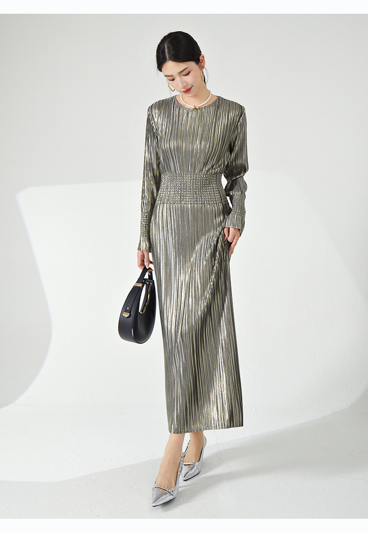 高档礼服三宅时尚连衣裙热卖新款法式收腰高弹褶皱气质优雅长裙子详情53