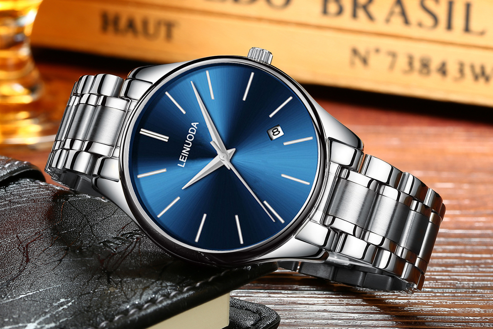 源头厂家男士单日历手表简约刻度石英表时尚防水夜光实心钢带腕表详情21