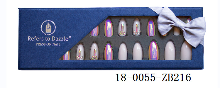 24-piece pointed-head bride wearing nail jewelry, false nail patches, scallion powder with diamonds and adhesive back nail patches gift box toolkit pic 43