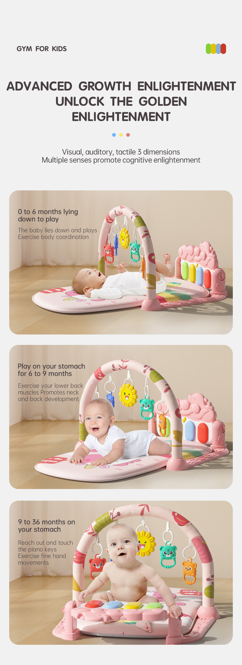 跨境热销婴儿脚踏琴玩具宝宝多功能音乐健身架爬行垫新生儿游戏垫详情2