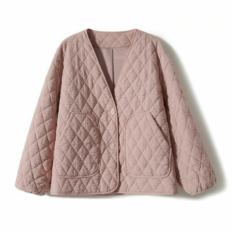 设计感菱形棉衣女V领轻薄好叠穿小香风棉服外套2022秋冬款详情8