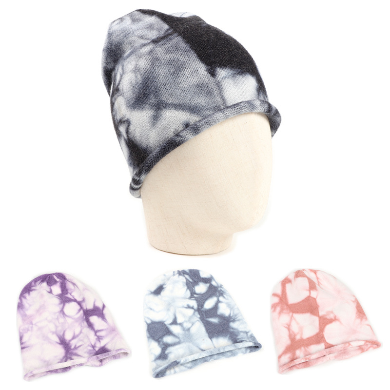 The popular tie-dyed woolen hats for men and women in foreign trade, the warm outdoor rolled-up pile hat, and the hip-hop knitted pullover cold hat for autumn and winter pic 4