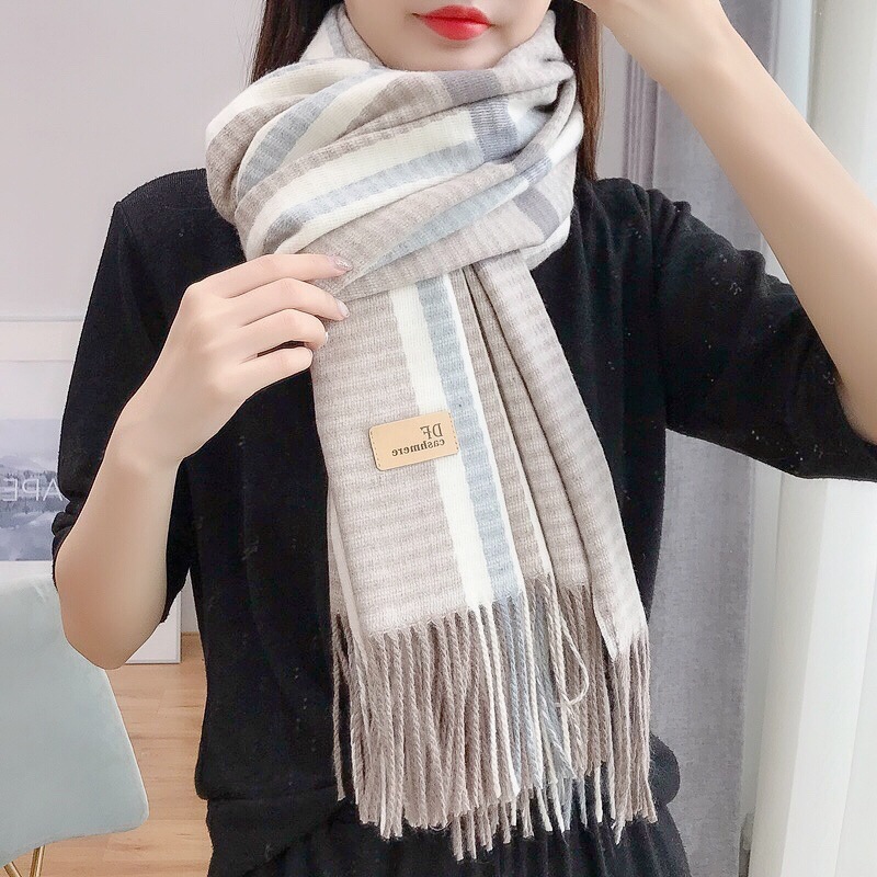 Korean-style thickened beauty line checkered scarf for women, long and warm printed faux cashmere tassel scarf shawl for autumn and winter pic 27