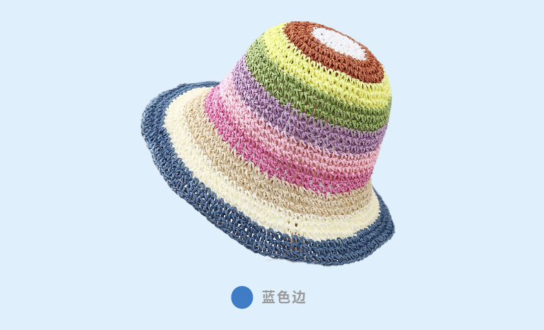 夏季韩国遮阳帽海边防晒帽子女小清新编织渔夫帽彩虹手工草帽详情11